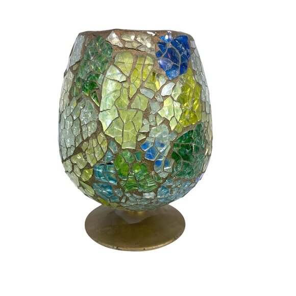 Retro MCM Mosaic Glass Brandy Snifter Candle Holder Pedestal Vase 1970's Vintage - Picture 6 of 15